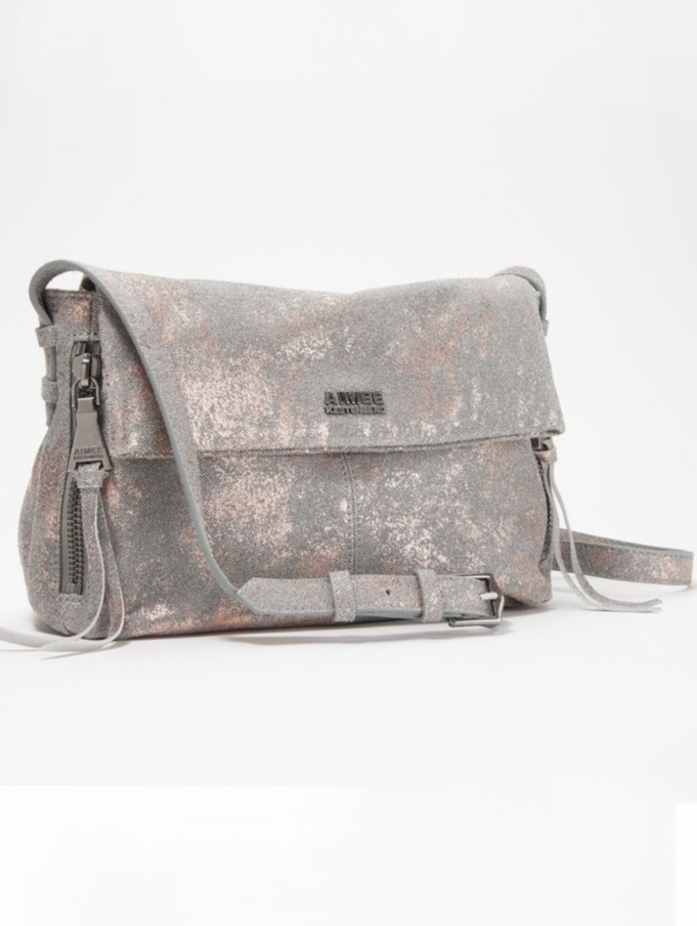 Aimee Kestenberg Bali 2 Rose Gold Metallic Shimmer Leather Foldover Bag